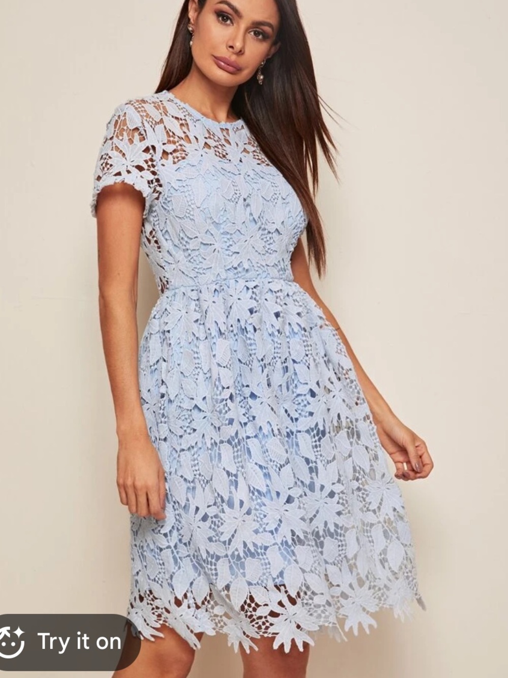 Light Blue Floral Lace Midi Dress
